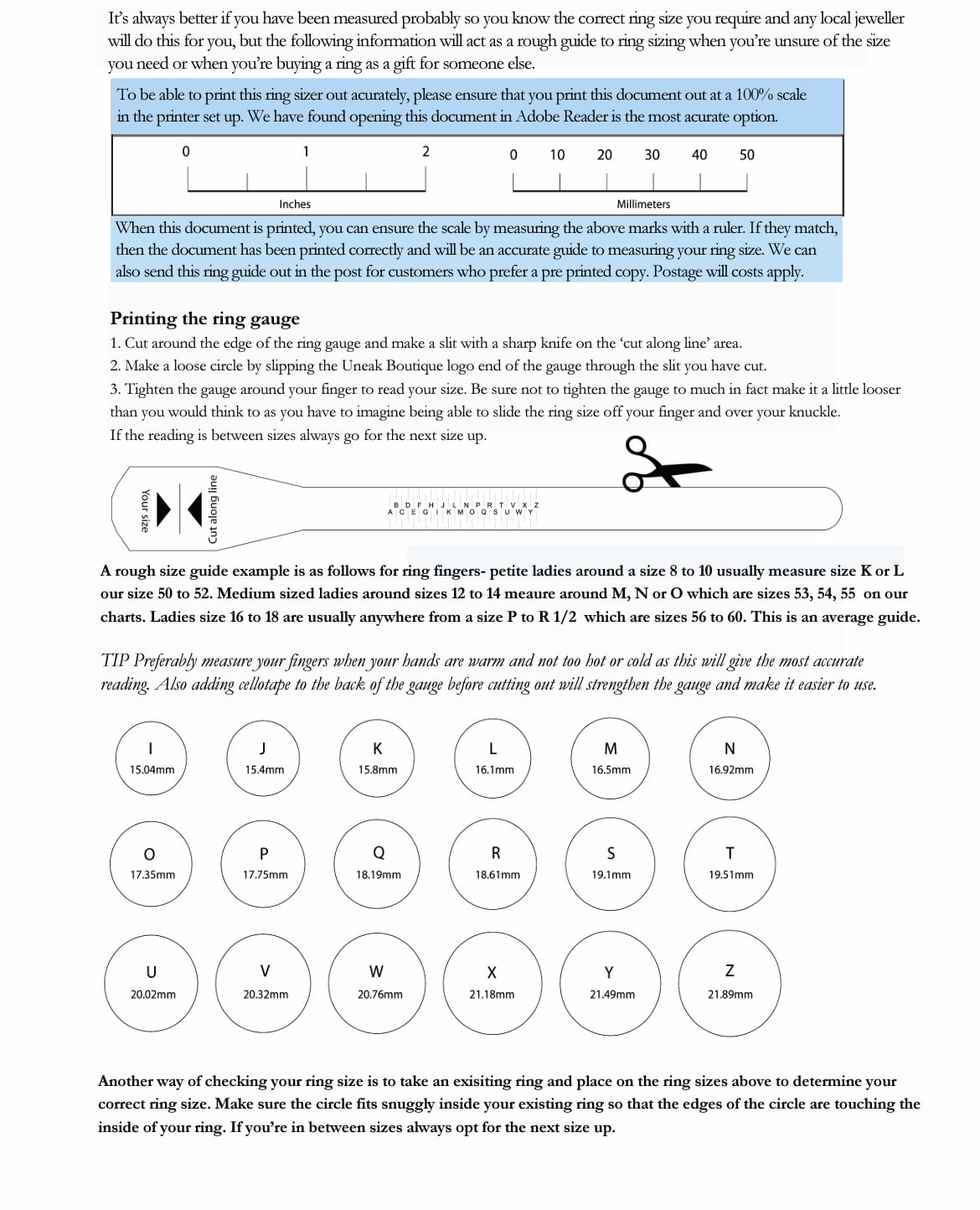 FREE Downloadable Ring sizer PDF Keepsakes by Nicoleta